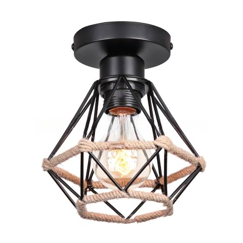 HCIPJQY Plafonnier Noir Encastré Pour Couloir, Lampe De Plafond Pour Cuisine Luminaires Modernes À Fixer Au Plafond Avec Accent Corde De Chanvre Lot De 1 Luminaire Cage Pour Chambre, Salon