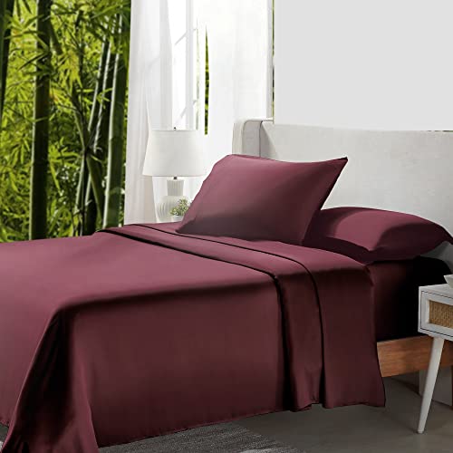 California Design Den Rayon From 100% Bamboo Sheets Queen Size Bed Luxury Silk Sheets 4 Piece Sheet Set, Cooling Sheets, Burgundy Bedsheets With Snug Fitted Deep Pockets ( Queen , Burgundy ) #TOP25