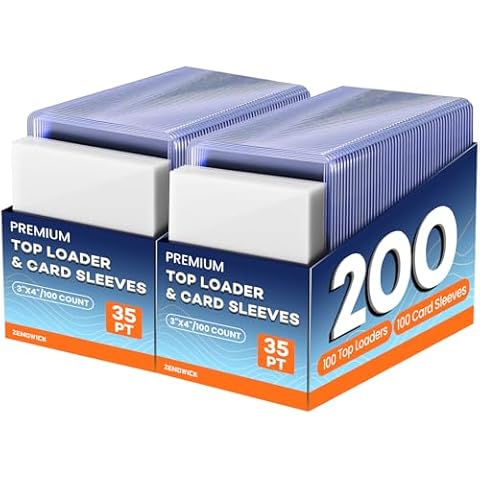 200 Card Sleeves Top Loaders for Cards, 3" x 4" Hard Plastic Toploaders, Baseball Card Protectors, Trading Card Holder for Football Sports Cards (100 Toploaders + 100 Penny Sleeves) Cover
