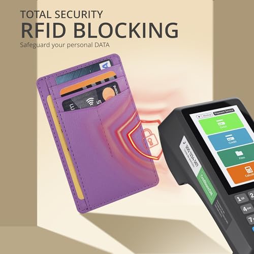 Image of Oak Leathers Leather Slim Minimalist Wallet for Men & Women RFID Front Pocket Leather Card Holder Wallets (Nappa Lilla)