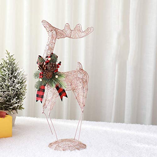 Liushi Rose Gold Christmas Deer Iron Sculpture Decoration Elk Figurines Metal Rattan Woven Reindeer Bright Glowing Christmas Deer Ornaments,S+L #TOP2