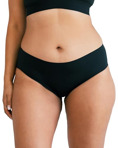 Saalt Seamless Brief Period Underwear - Regular Absorbency - Comfortable, Thin, Keeps You Dry from All Leaks (Medium, Volcanic Black)