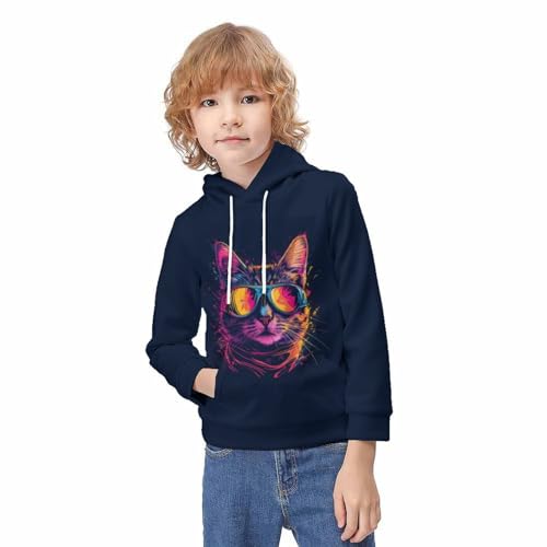 Sweat à capuche enfant imprimé chaton 3D pull en molleton chaud pour l'école et le jeu - 3