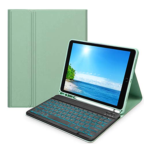 iPad 8th Generation Keyboard Case, iPad 7th Keyboard Case, iPad 10.5" Keyboard Case, iPad 10.2" Keyboard Case - Slim iPad Case Cover with Wireless Removable Backlit Keyboard, Pencil Holder (Mintgreen)