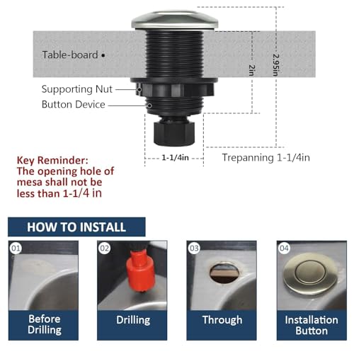Garbage Disposal Air Switch Kit Dual Outlet Sink Top Waste Disposal Stainless Steel Brushed Nickel On/Off Air Button Food and Waste Disposals Part by Etoolcity by Etoolcity - Image 5