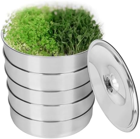 EBaokuup 8.3 Inch Stainless Steel Seed Sprouter Kit - Stackable 5-Tier Seed Sprouting Germination Tray - Seed Sprouting Grower Maker with Lid for Growing Broccoli Alfalfa Mung Beans