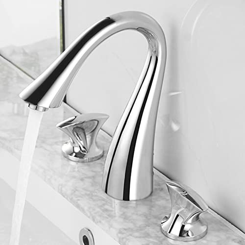 Grifo de lavabo bimando en latón dorado y diseño dividido para baños exclusivos