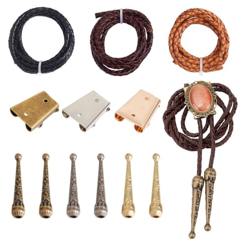 NBEADS Bolo Tie Making Kit, Bolo Tie Tips Replacement Buckle Accessories with 6 Pcs Alloy Cord End and 3 Pcs Iron Slide Clasps for Bolo Tie Making
