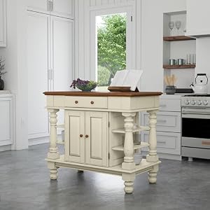 Homestyles Americana Kitchen Island, Off White Stationary Kitchen Island with Storage and Hardwood Top Homestyles Americana Kitchen Island Off White Stationary Kitchen Island with Storage and Hardwood Top