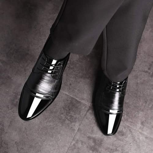 BORAMAX men's patent leather tuxedo lace-up pointed shoes business PU leather shoes casual comfortable men's suit shoes4