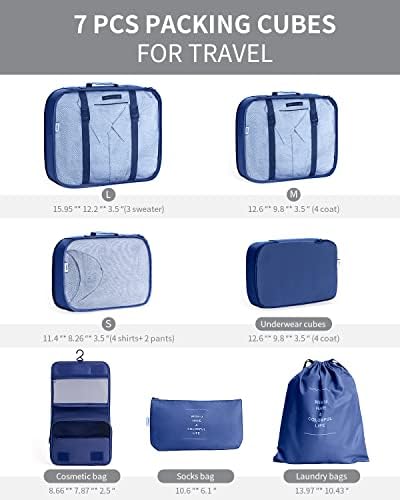 Packing Cubes for Suitcases, ANYLION 7 Pcs Packing Cubes, Luggage Organiser Bag, Travel Organiser Packing Bags, Packing Organizers(Navyblue)