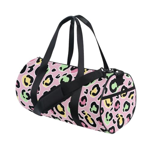 Round Duffel Sports Bag Colourful Leopard Print Lightweight with Inner Pocket Gym Bag for Men Women Duffle Bag for Travel Sports4