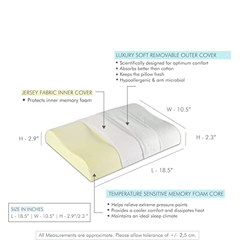 Image of The White Willow Memory Foam Cervical Pillow for Neck, Shoulder & Spondylitis Pain Relief Orthopedic Contour Bed Pillow for Sleeping (18 inch L x 10.5 inch W x 2.9 inch H) Off White