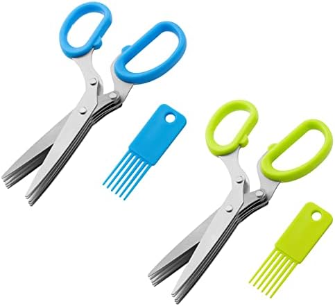 PDCTACST 2PCS Herbs Kitchen Scissors, Multipurpose 5 Blade Kitchen Salad Scissors, Stainless Steel Smart Cutter Food Scissors for Chopping Chive, Vegetables, Salad,Collard Greens, Parsley, Rosemary