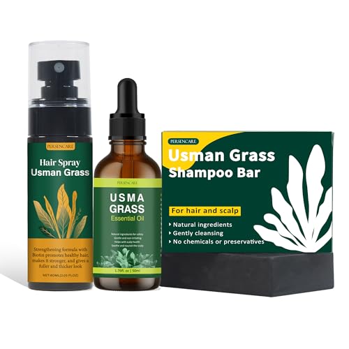 Usman Grass Shampoo Bar + Spray and Conditioner Essential Oil Set, Routine Black Soap for Women Hair Loss and Thinning Hair reducing, Men and Women Gray Reverse He Shou Wu Liquid Serum
