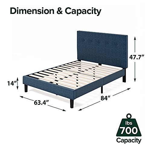 Image of Zinus Omkaram Upholstered Platform Bed Frame, Mattress Foundation, Wood Slat Support, No Box Spring Needed, Easy Assembly, Queen