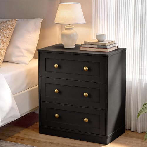 RoyalCraft Black Nightstand with 3 Drawers Storage, Large Wood Night Stand for Bedroom, Modern Bedside Table, End Table for Hallway, Closet by RoyalCraft - Used condition - Image 3