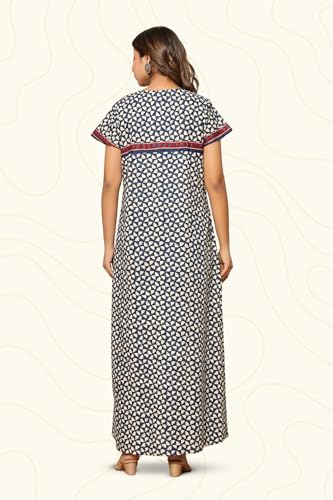 Image of NIHSAMAH Cotton Nighty for Women with Pocket, Premium Printed Long Nighty | Comfortable & Fancy Sleepwear /Nightwear