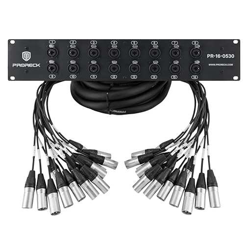 PRORECK 16-channel Rack Mount XLR/TRS Snake Splitter (5 ft + 30 ft) PR-16-0530, 2U