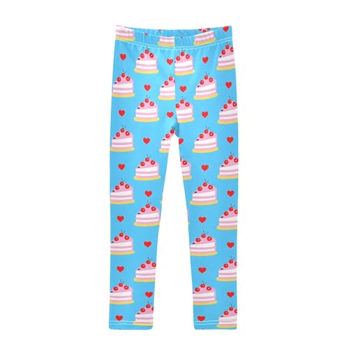senya Girls Printed Leggings Yoga Pants Blue Background Cake Pattern for Kids in 4t to 10 Years, 4T