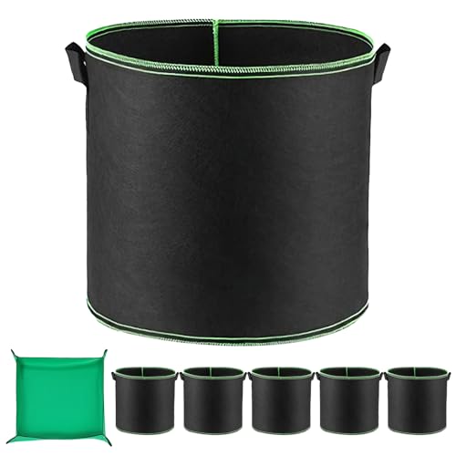 Image of VEGCOO 6 Pack 10 Gallon Grow Bags for Plant 1M x 1M Potting Mat, Large Vegetables Growing Bags, Thickened Nonwoven Fabric Plants Containers with Handles for Garden Vegetable/Flower/Plant/Fruit Outdoor