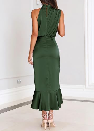Image of KIRUNDO Women's Summer Satin Mock Neck Wedding Guest Dress