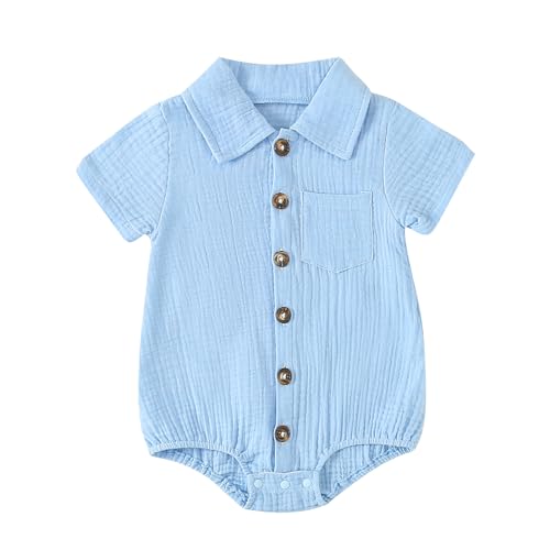 Image of Infant Baby Girl Boy Summer Romper Bodysuit Linen Solid Short Sleeve Jumpsuit One Piece Outfits Summer Clothes