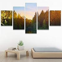 SIGNWIN 5 Panel Canvas Wall Art Modern Art Expressive Farmhouse/Country Landscape Mountain Top Multicolor Photography for Home Decorations Ready to Hang - 60