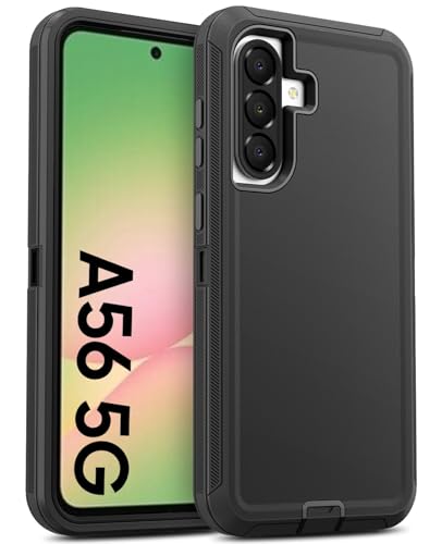 Jelanry for Samsung Galaxy A56 5G Rugged Series Case - Black, Heavy Duty Dual-Layer Shockproof Bumper Protective Cover with Port Anti-Dust & Scratch Protection, Raised Edges Protect Camera & Screen