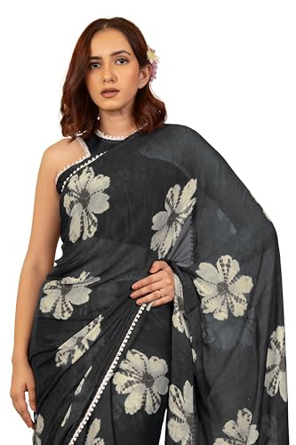 Image of MIRCHI FASHION Women Saree Floral Print Chiffon | Lightweight Festive Occasion Sari for Farewell and Functions with Unstitched Blouse Piece