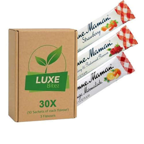 Jam Portions 15g | Pick N Mix Choose From 3 Flavours | Orange Raspberry Strawberry | 30 Sachets (10 Sachets of Each Flavour) | Compatible For Bonne Maman By Luxe Bitez