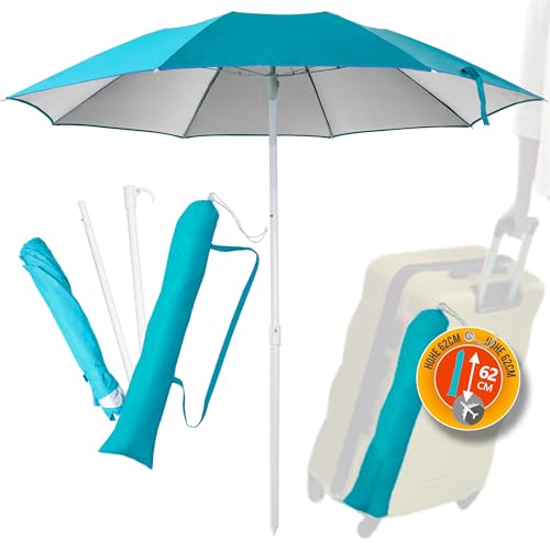 Menz Sonnenschirm Strand Ø 160 cm - UPF 50+ Reise Sonnenschirm für...