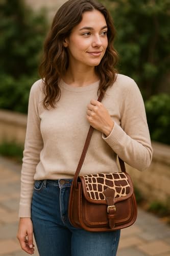 Image of Celtic Women's Leather Hair-On Flap Crossbody Sling Bag - Adjustable Strap