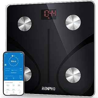 RENPHO Personenwaage Körperfettwaage, Waage Personen mit App 180 kg/400 lbs, Körperwaage Digital Bluetooth Körperanalysewaage für Körperfett, BMI, Muskelmasse, Protein, BMR, Schwarz