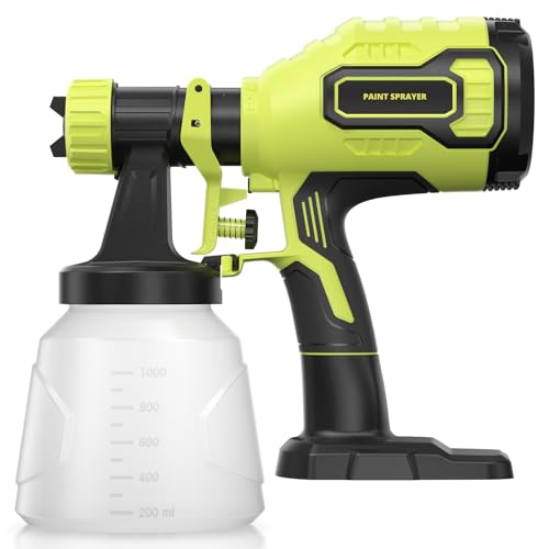 Cordless Paint Sprayer Compatible with Ryobi 18V Battery (Battery Not Included),1000ml/min High Flow,1000ml Container,150 Din/s Max Viscosity,Paint Sprayer for Furniture（Green）