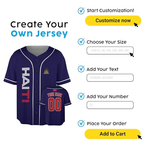 Camiseta de Béisbol Personalizada de Haití - Camiseta Deportiva para Fans con Nombre y Número para Hombre y Mujer miniatura 6