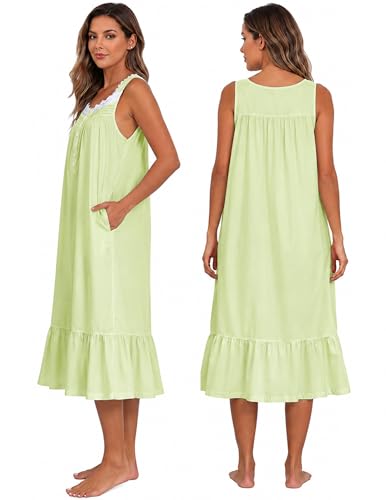 Image of Viakeo 100% Cotton Nightgowns for Women | Sleeveless Sleep Dress, Sleepwear Lounge Dress, Button Nightshirs with pockets
