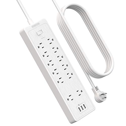 NTONPOWER 15 ft Extension Cord, Flat Plug Surge Protector Power Strip with USB, 12 Outlets Surge Protector Wall Mount, 2100 Joules, 1875W, 15A Circuit Breaker for Home Office Dorm Essentials