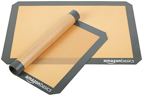 Amazon Basics - Rettangolare Tappetini da forno in silicone, Set da 2 pezzi, Beige/Grigio, 42 cm x 30 cm