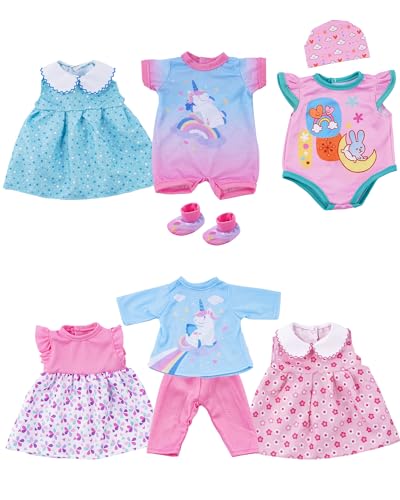 BABESIDE 6 Sets of Baby Doll Clothes for 12-16 Inch Dolls Babydolls Clothes and Accessories Set with Hat Socks for Realistic Baby Dolls Girl