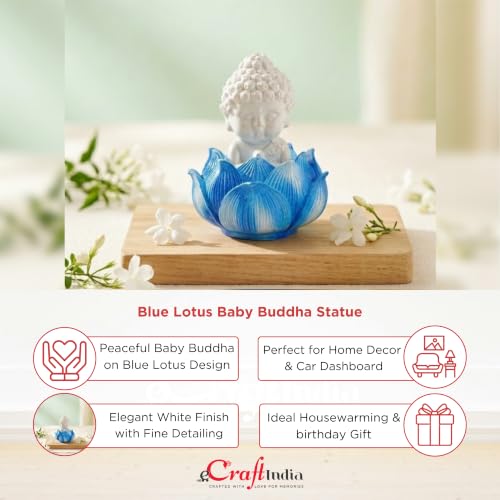 Image of eCraftIndia Blue Lotus Baby Buddha Statue Showpiece for Home Decor | Living Room, Bedroom, Office & Car Dashboard