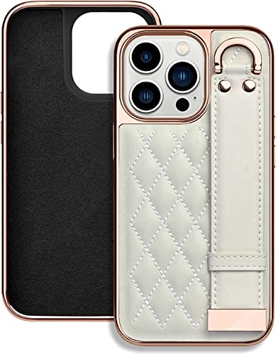 Coque iPhone 14 Plus blanche en TPU souple antichoc avec sangle de poignet pour femmes
