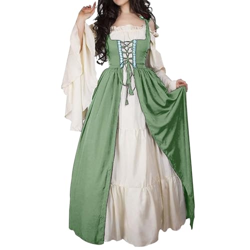 Disfraz renacentista para mujer, vestido medieval con mangas de trompeta, disfraz de vampiro, vestido gótico para mujer para fiesta de Halloween, verde, XXL