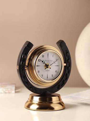 Image of Decor de Maison Brings Handcrafted Equestrian Table Clock for KidsRoom, Living Room, Bedroom, Study Table, Office|Classic Non-Ticking Tabletop Battery Operated Analog Desk Clock (Gold)