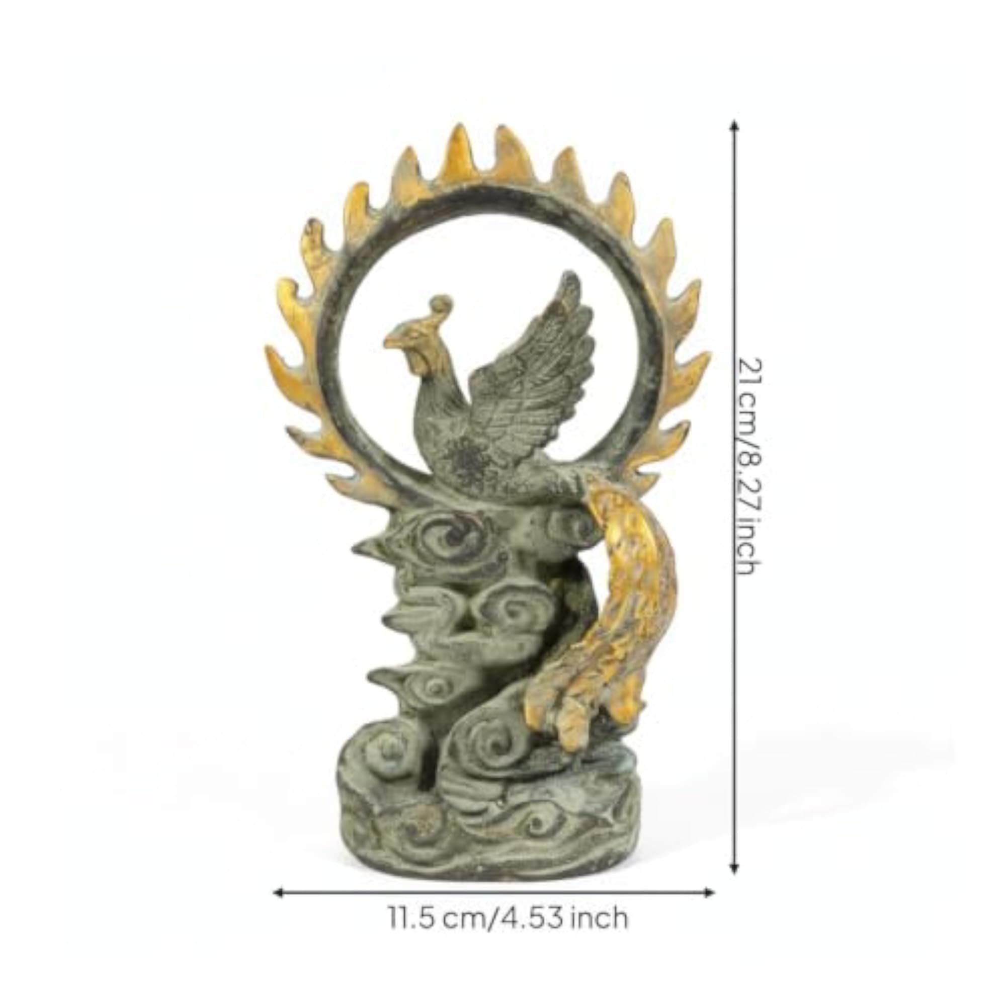 Antique-Style Phoenix Figurine with Cloud Base, Gold-Toned
