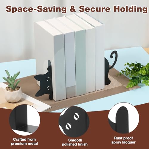 4 Stück Buchstütze Metall,2 Paare Kreativität Buchstützen Katzen,Robust Multifunktional Metall Katze Bücherstütze,Bücherregal Deko für Schule,Büro und Zuhause,Geschenk für Familie
