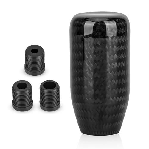Fit4drive 12mm Schaltknauf Auto Schaltknauf mit 3 Adaptern für Manuell Schaltgetriebe Acura Honda Mazda Mitsubishi Toyota Scion Nissan Infiniti Schwarz Kohlenstoff Auto Schalthebel