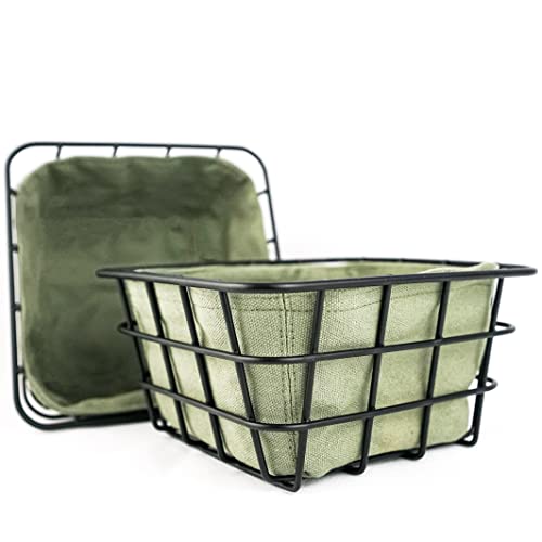 draadwerk® Lot de 2 corbeilles à pain en métal - 100 % coton - Corbeille à fruits avec insert en tissu - Pour le petit déjeuner, le brunch et les jours fériés - 2 pièces (tissu kaki) Cover