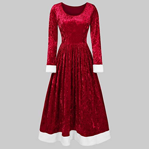 TOPUNDER Womens Merry Christmas Velvet Long Sleeve O-Neck Festival Dress Red