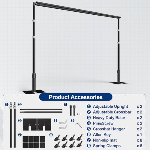Image of EMART Backdrop Stand Heavy Duty 8.9x10Ft Double Crossbar Pipe and Drape
